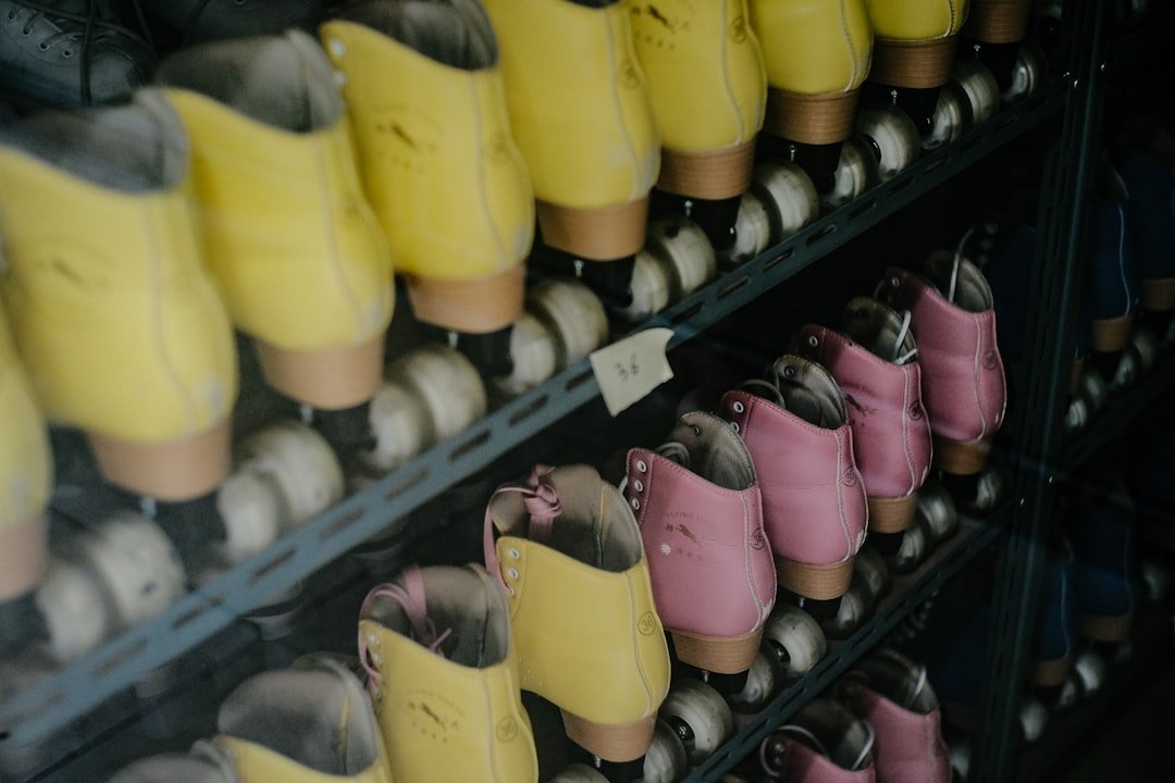 yellow and pink leather booties